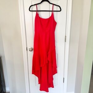 Saints + Secrets Red Ruffle Asymmetrical Slip Dress Size Small